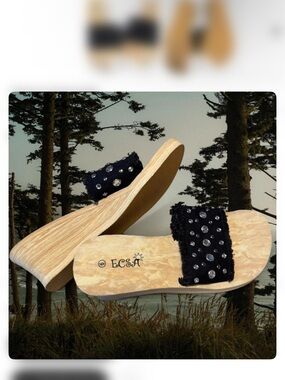 Escada Black Jeweled Slide Sandals